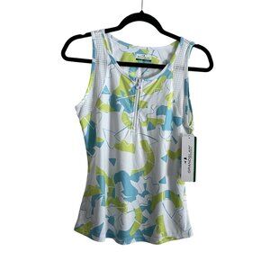 Grand Slam Performance Wmn S White Multicolor 1/4 Zip Pickleball Top NWT
